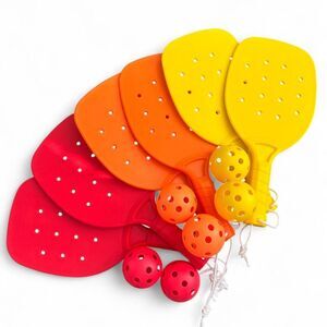 Plastic Paddleball Set of 3 with Paddles and Balls Multicolor Racket Sports Play
